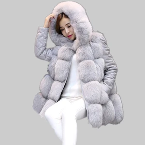 Женское зимнее пальто, верхняя одежда из искусственной кожи, съемные рукава, пальто из искусственного меха с капюшоном, Толстая теплая куртка из искусственного меха лисы