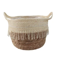 handmade straw basket laundry picnic toy storage macrame woven flower pot plant container home decoration tassel basket