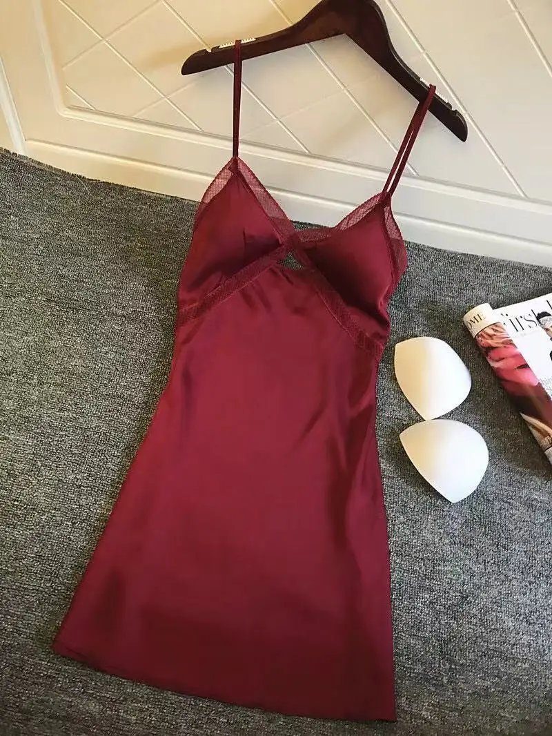 Новинка сексуальное шелковое ночное белье с подушкой на груди кружевная ночная