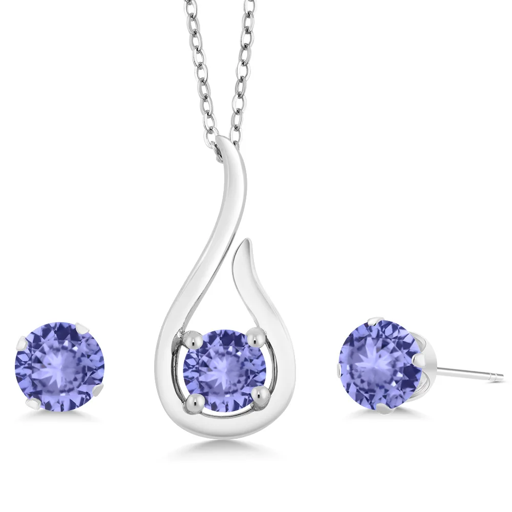 Набор ювелирных изделий из танзанита круглые серьги с подвеской серебра 925 пробы
