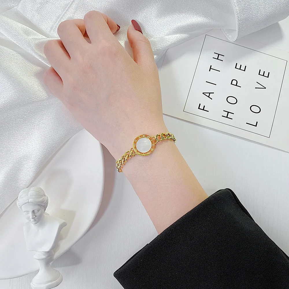 

JHSL Women Round Roman Numerals Charm Bracelets Multi Layer Fashion Jewelry Stainless Steel Girlfriend Gift Female Bangles