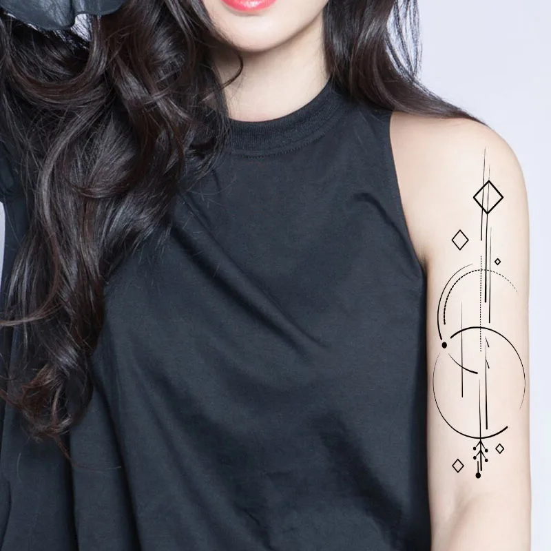 Black Temporary Tattoo Henna Geometry Totem Arrow Triangle Woman Man Jewelry Bracelet Wrist Arm Chest Art Sticker Small | Красота и