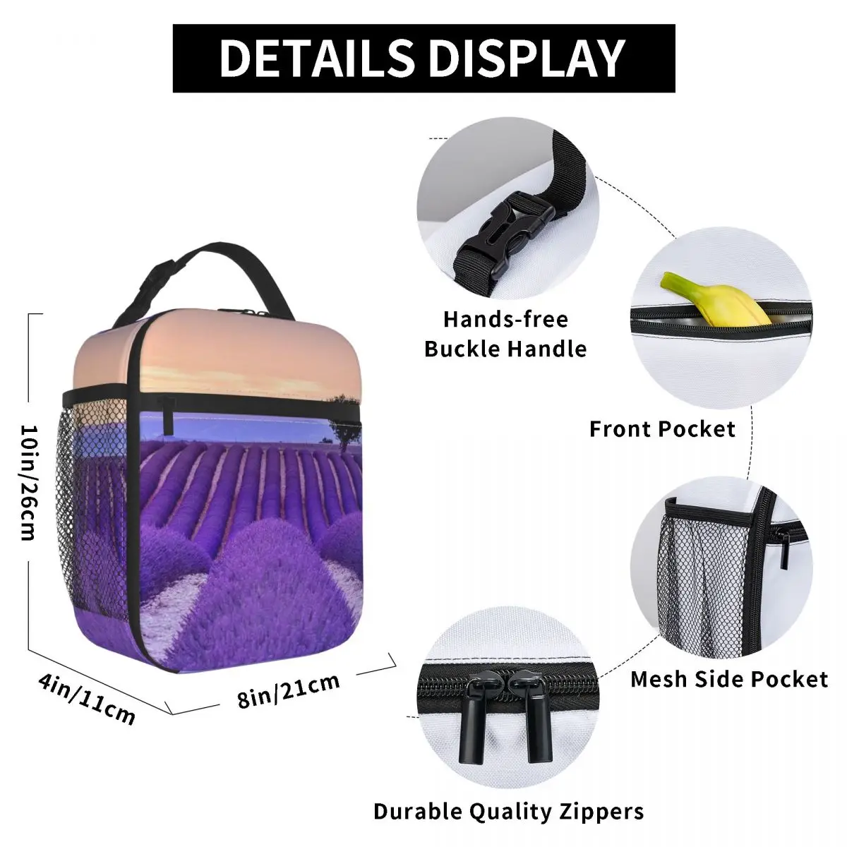 

Evening Sun Lavender Field Lunch Bag for Women Men Large Insulated Lunch Box with Water Bottle Holder and Pockets