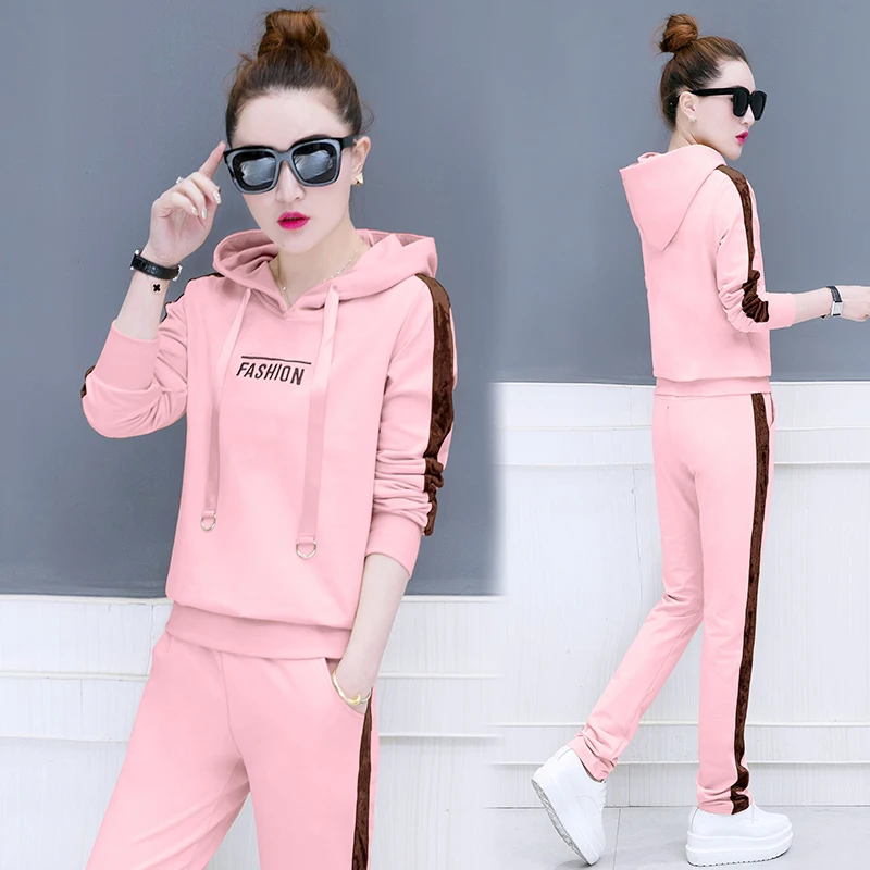 

Two Piece Clothing Set Women 2021 Autumn Tracksuit Patchwork Hoodie Sweatshirt Long Pant Jogger Outfit Set Female sportwear Suit