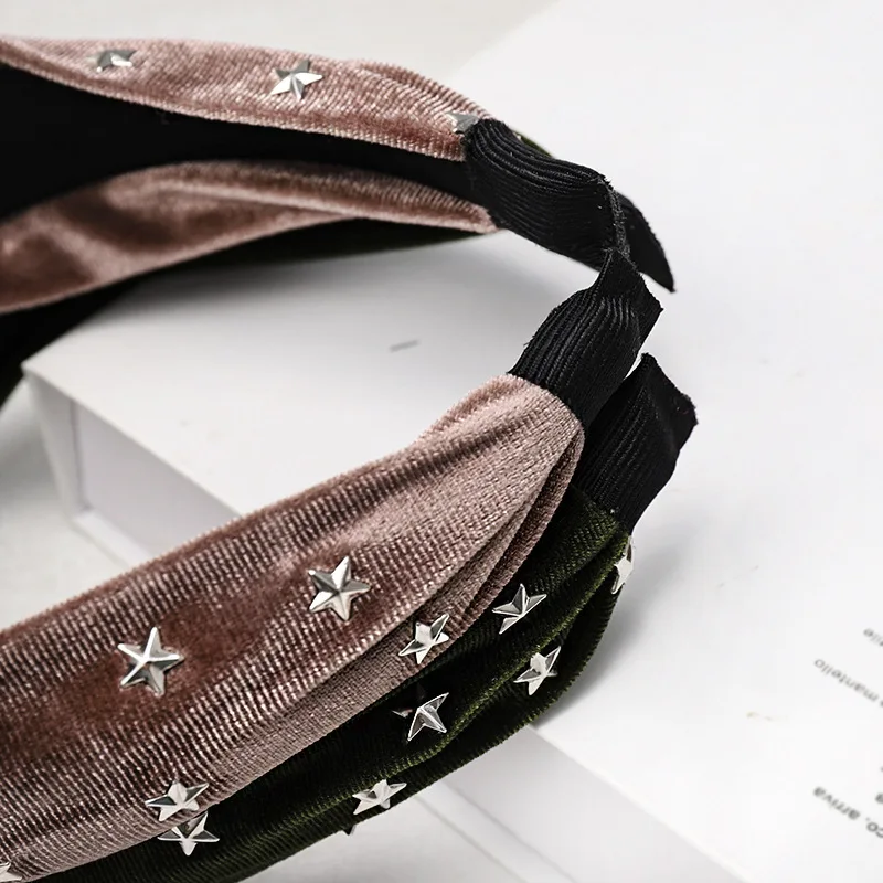 

New Fashion Women Elegant Full Pearls Hairbands Color Velvet Diamond Star Knotted Headdress Ladies Hair Hoops Hair Accessories