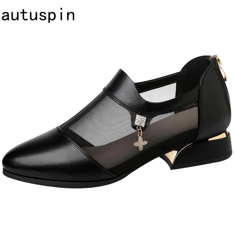 

Autuspin Summer New Style Women's Pumps Fashion Breathable Mesh Shoes 2021 Female Back Zipper Casual High Heels Party Dress Shoe