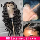 Beeos 180% 13*6 Невидимый Прозрачный Парик HD на сетке спереди, человеческие волосы, свободные волнистые волосы, парик из человеческих волос, бразильские Детские волосы без повреждений