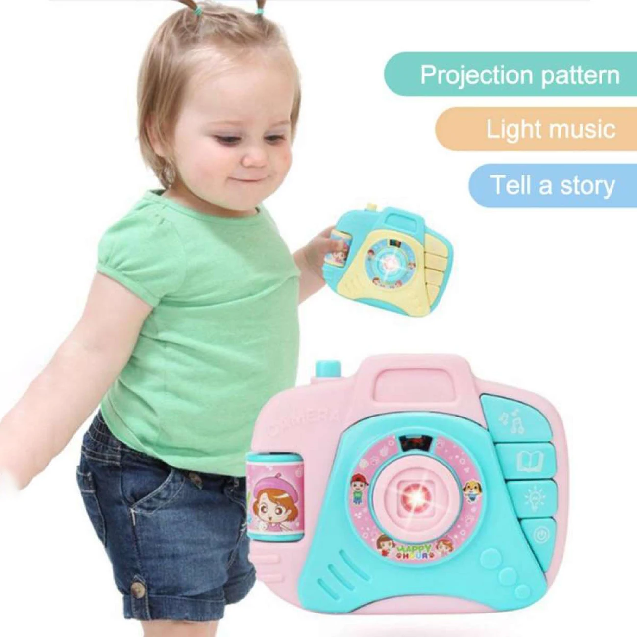

1Pc Vocal Toy Simulation Camera Children Cartoon Projection Light Music Storytelling Puzzle Early Education Toy Boys Girls Gifts
