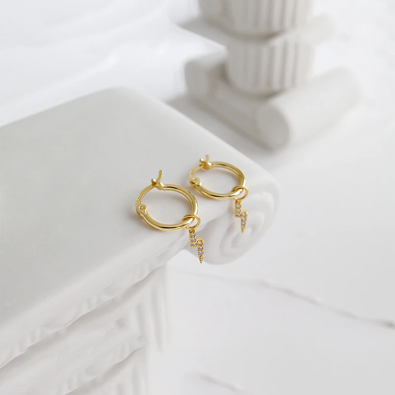 

PONYKISS Trendy 925 Sterling Silver Lightning Zircon Huggie Hoop Earrings for women Party Fine Jewelry wholesale Accessory