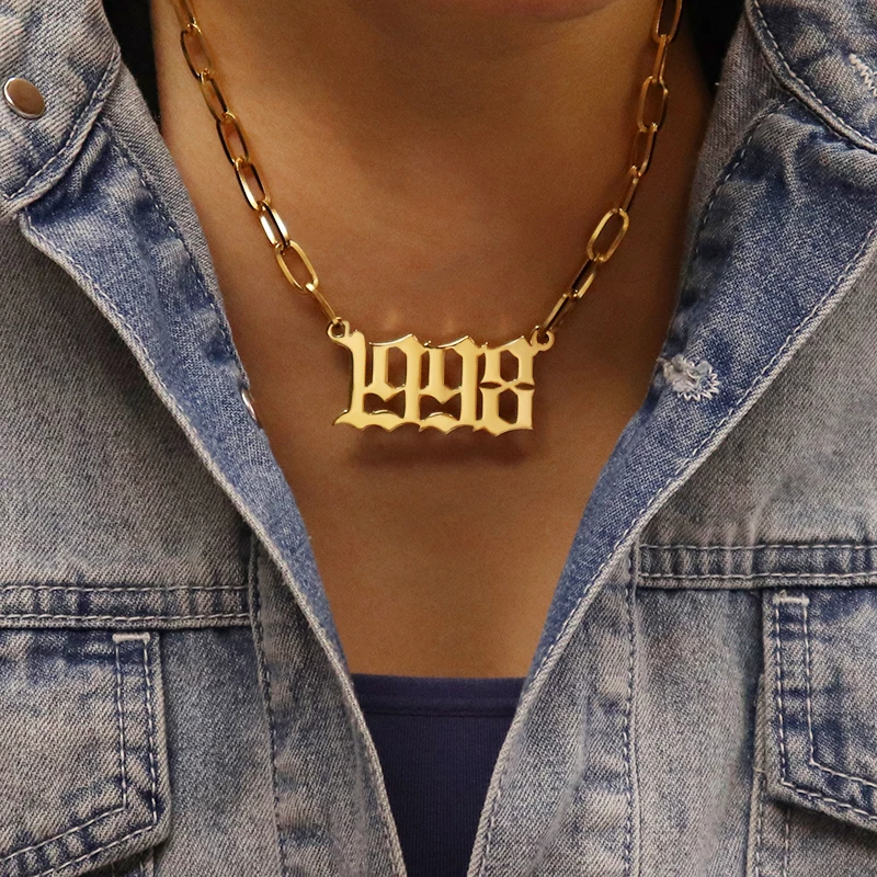 

1980-2021Year Number Necklace Stainless Steel Necklaces For Women Men Hip Hop Punk Big Link Chain Necklace Birthday Gift Jewelry