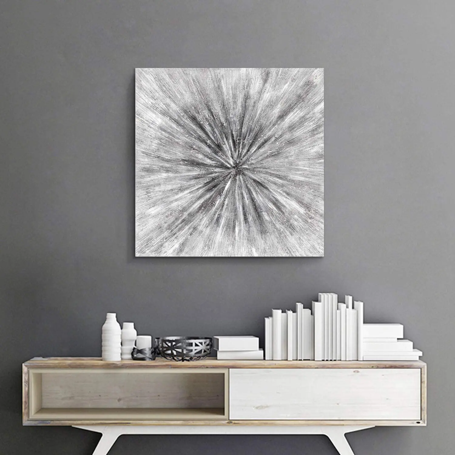 

Abstract Oil Painting Canvas Wall Art: Hand Painted Gray Artwork For Office Decorations No Framed