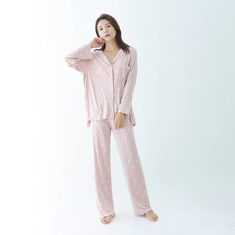 

Spring and Autumn Modal turtleneck cardigan millet bear long sleeve trousers loose home suit