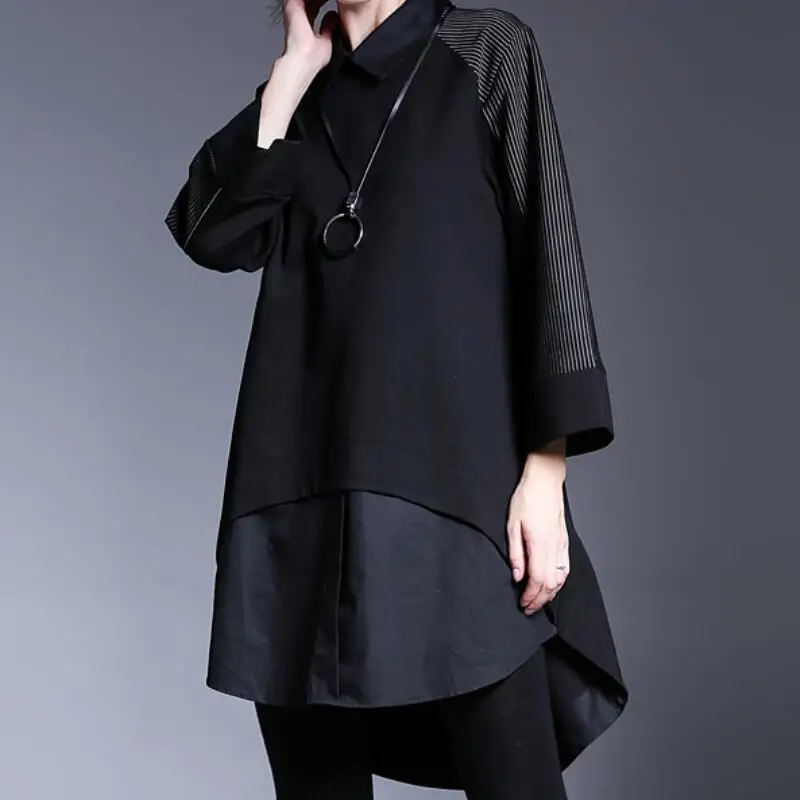 

HOT / Summer Women New Fashion Personalized Loose stitching cotton long-sleeved shirt/M-XL