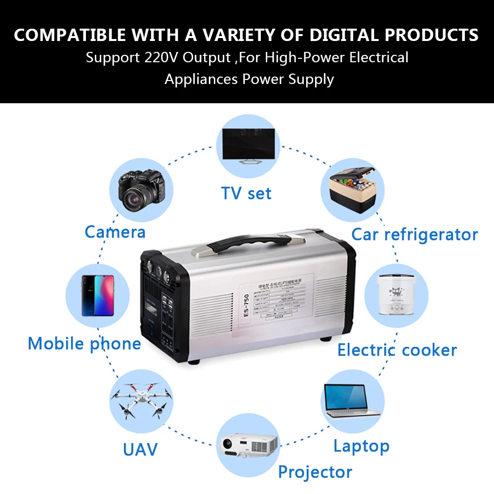 

Multi-Function 60Ah700Wh Protable Solar Power Station Energy Supply 110V 220V AC DC USB Type-C Multiple Output Power Car Booster