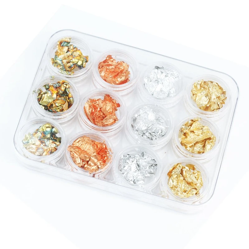 

12 Box Gold Silver Copper Rainbow Foil Paillette Chip Nail Art Design Decoration