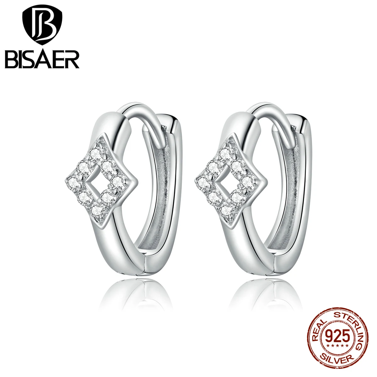 

BISAER Shine blocks-Colorful Zircon Stud Earrings 925 Sterling Silver Vintage Stud Earring Sterling Silver Jewelry Gift HSE1038