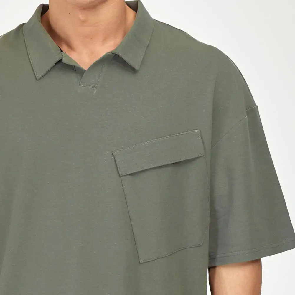 

Men T-shirt Plain Color Lapel Summer Half Sleeve Loose Shirt for Sports