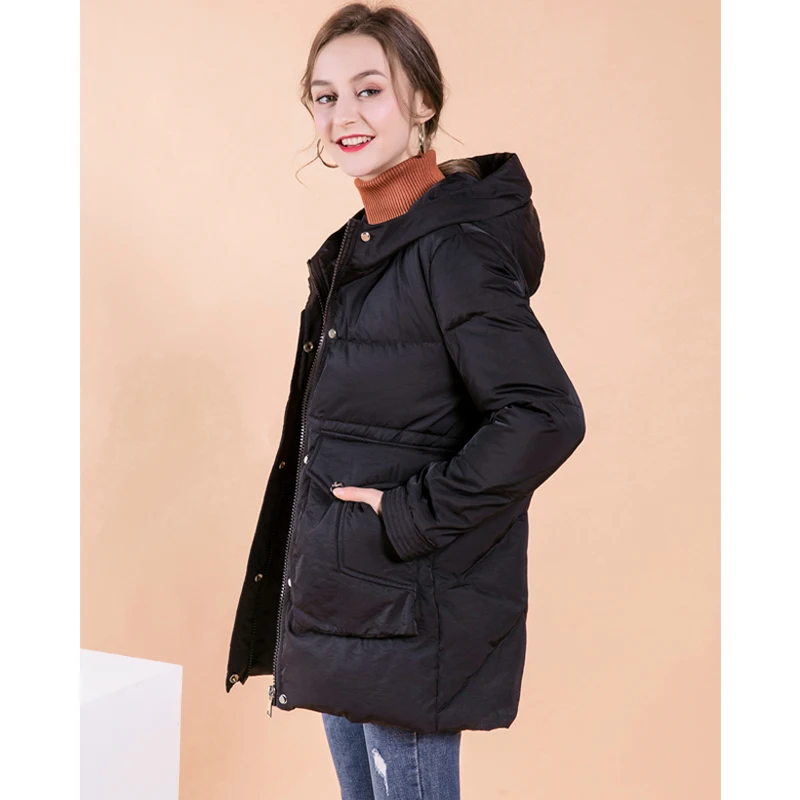 2019 Fashion Women Duck Down Coat Solid Color Thicken Hooded White Jacket |
