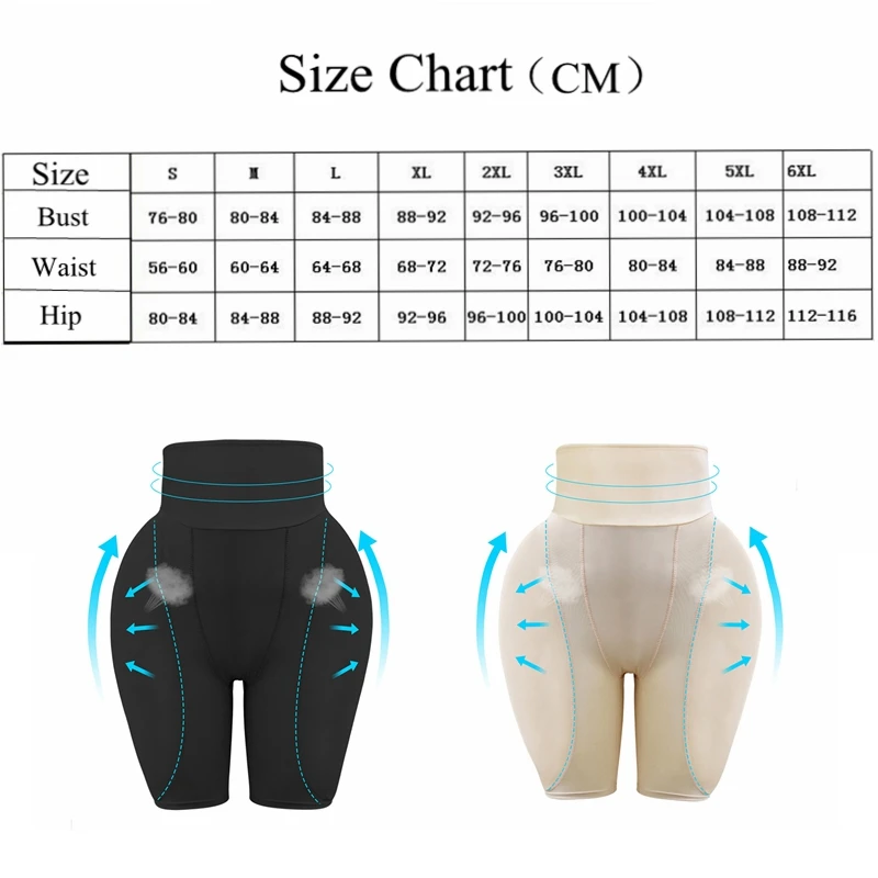 Woman Sponge Padded Butt Hip Panties High Waist Tummy Control Underwear Seamless Butt Lifter Shapewear Fake Ass Hip Enhancer 6XL