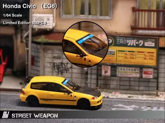 

Street Weapon 1:64 Honda EG6 Civic Diecast Model Car Yellow Spoon White And Red Color Stocks In October 2021