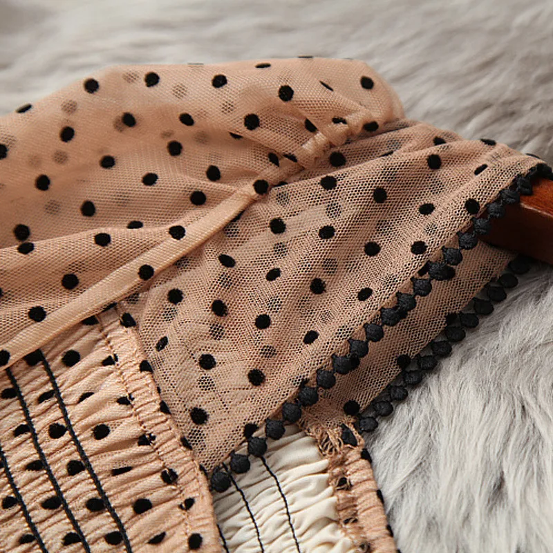 

Fashion Designers Runway Polka Dot Mesh Dress Spring Woman Clothes Elegant Lantern Sleeve Robe Special Occation Party Vestidos