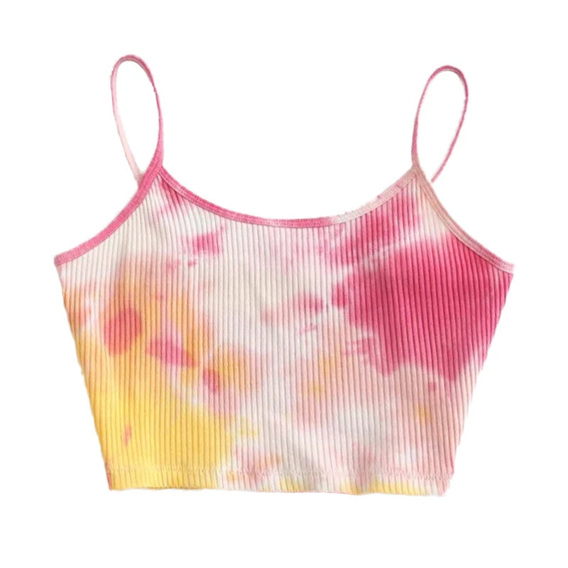 

2021 New Tie-dye Tops Summer Slim Crop Top Camisole Sexy Sleeveless Tops Fashion Womens Vest Off Shoulder Halter Shirt