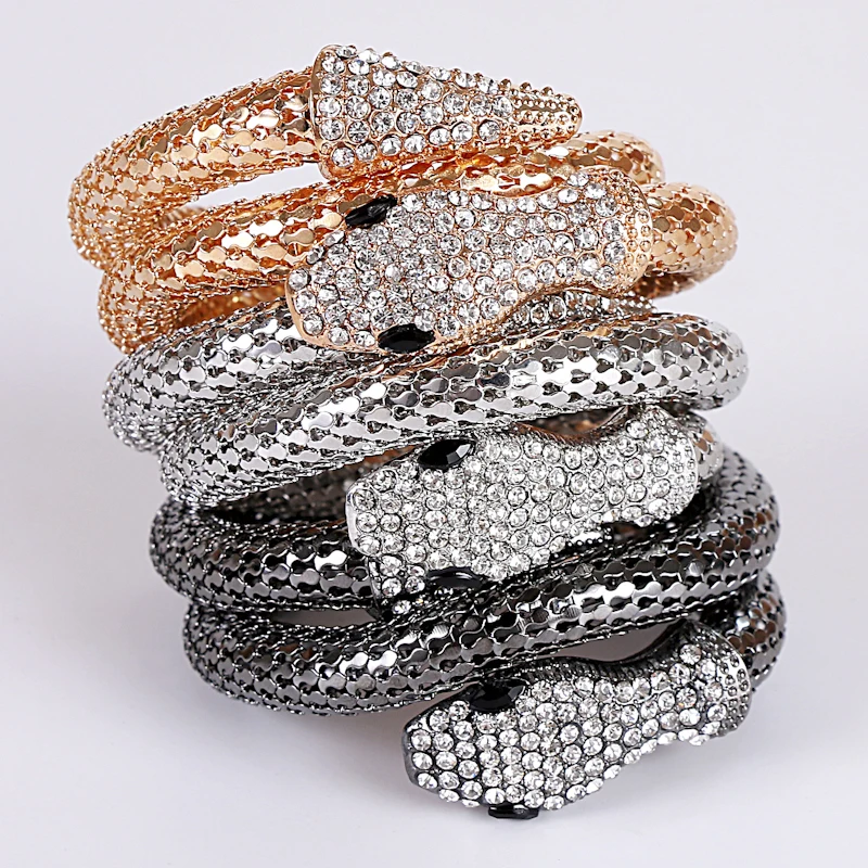 Женский браслет со змеиным плетением золотистый и серебристый на спирали в