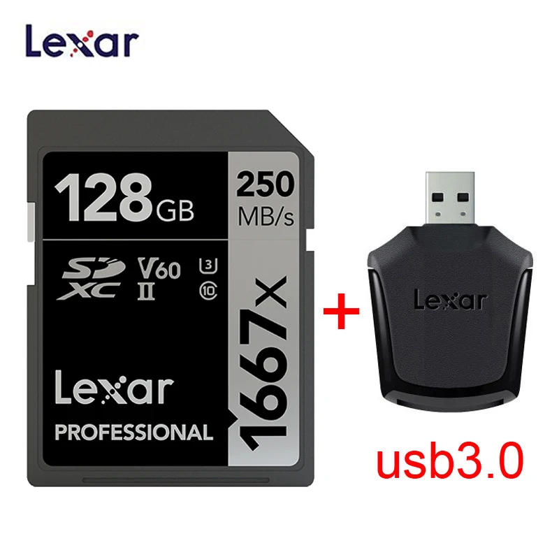 Lexar SD карты 1667X 250 МБ/с. 64 Гб 128 256 SDXC UHS-II U3 флэш-карта памяти для 3D 4K цифровой Камера