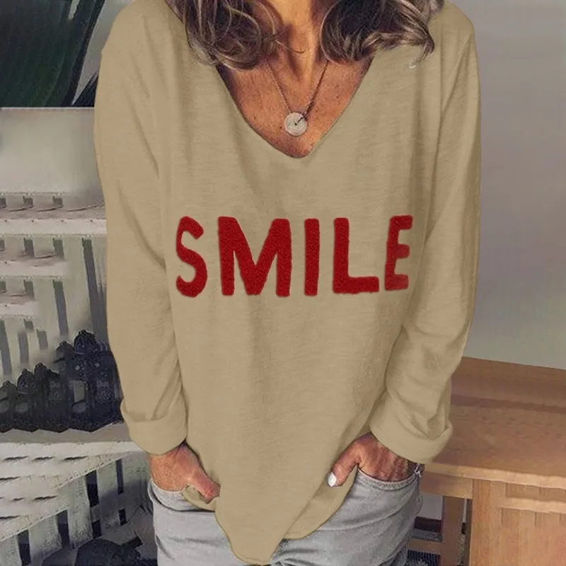 

Letter embroidered long-sleeved t-shirt women autumn and winter new style Korean fashion loose casual commuter women's plus size