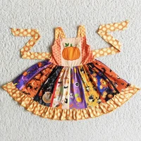 wholesale baby girl fashion halloween clothing kids twirl sling tank pumpkin orange dress children tutu party boutique clothes