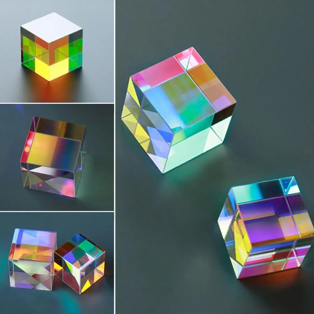 

Prism Six-Sided Bright Light Combine Cube Prism Stained Glass Beam Splitting Prism Optical Experiment Instrument