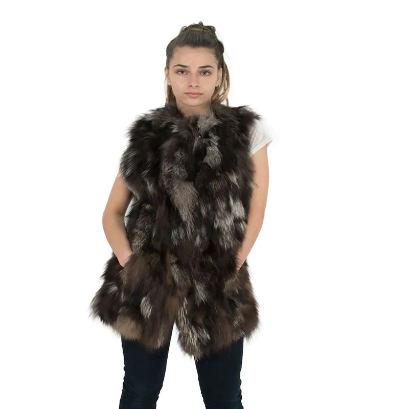 Winter ladies real fox fur vest casual ladies genuine silver fox fur Jalal extra-large sleeveless fur clothing