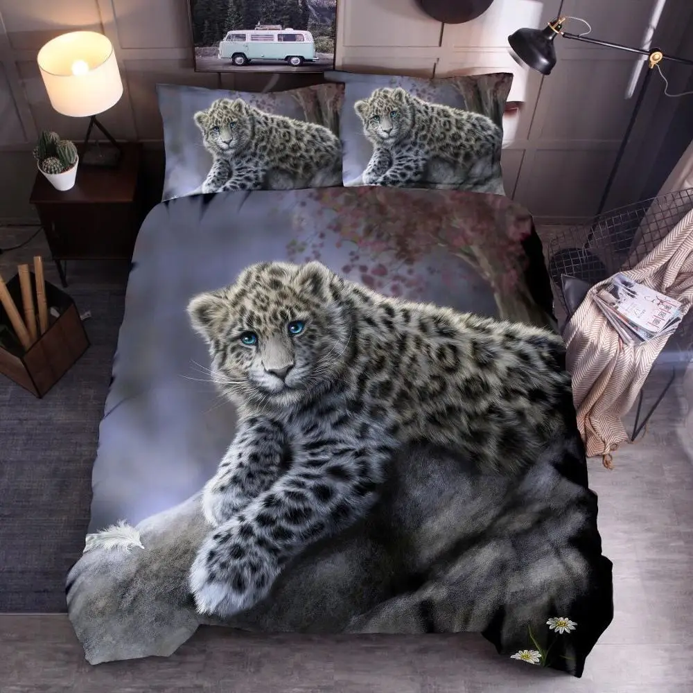 

2020 Autumn Duvet Cover Sets Leopard Tiger Lion Wolf 3D Digital Printing Quilt Cover Bed Duvet Quilt Cover Sets Bedding Set