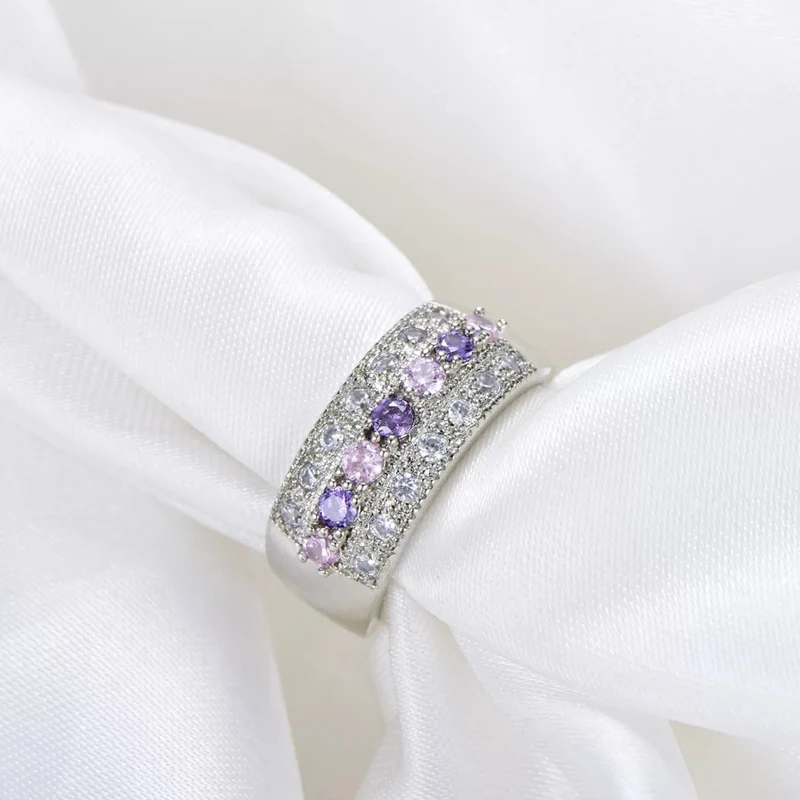 Женские круглые кольца Cpop с разноцветным цирконием серебряного цвета элегантные