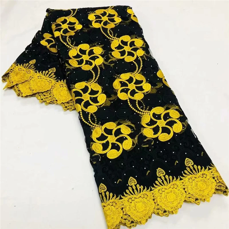 

Black African Net Lace French Mesh Lace Fabric Embroidery Milk Silk Lace For Wedding Party Dress