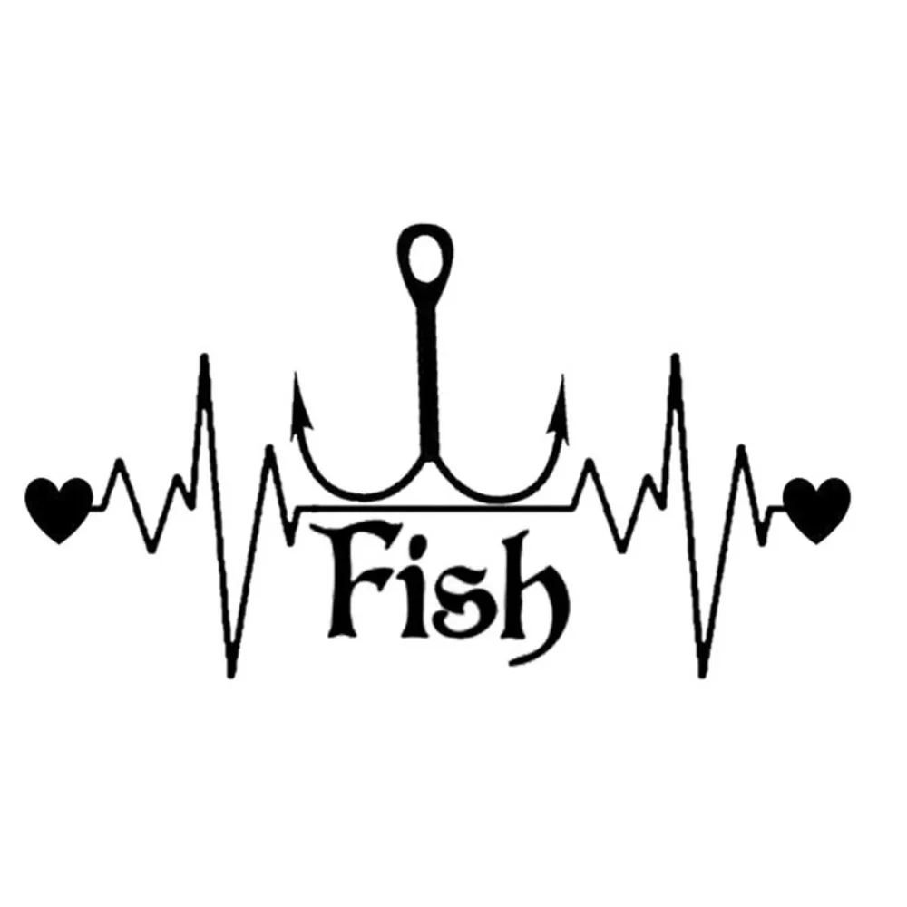 Буква с изображением рыбки электрокардиограмма наклейка рыболовные снасти