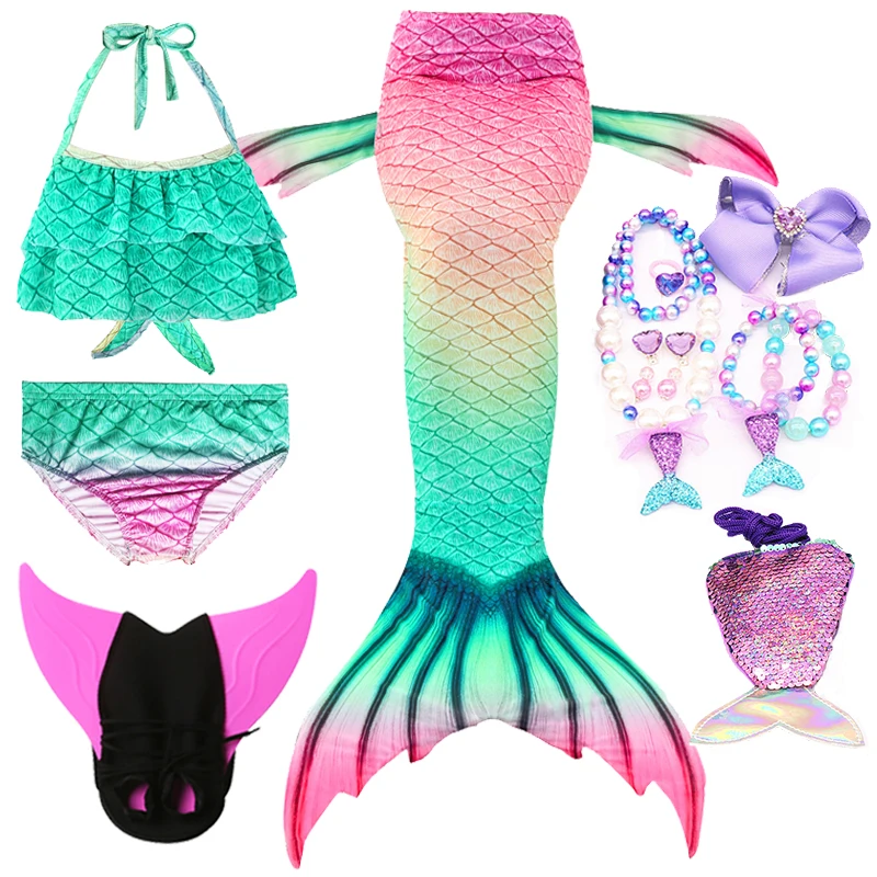 Детские хвосты маленькой русалки для девочек с плавником купальник бикини
