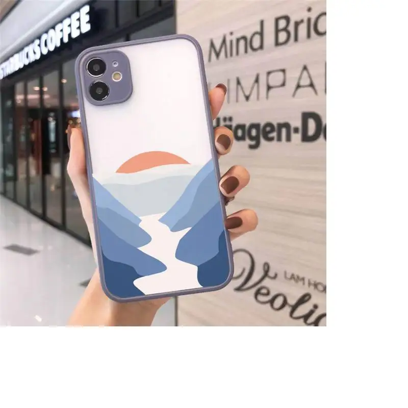 

Art painting Mountain sun print Phone Case Matte Transparent for iPhone 7 8 11 12 s mini pro X XS XR MAX Plus cover funda