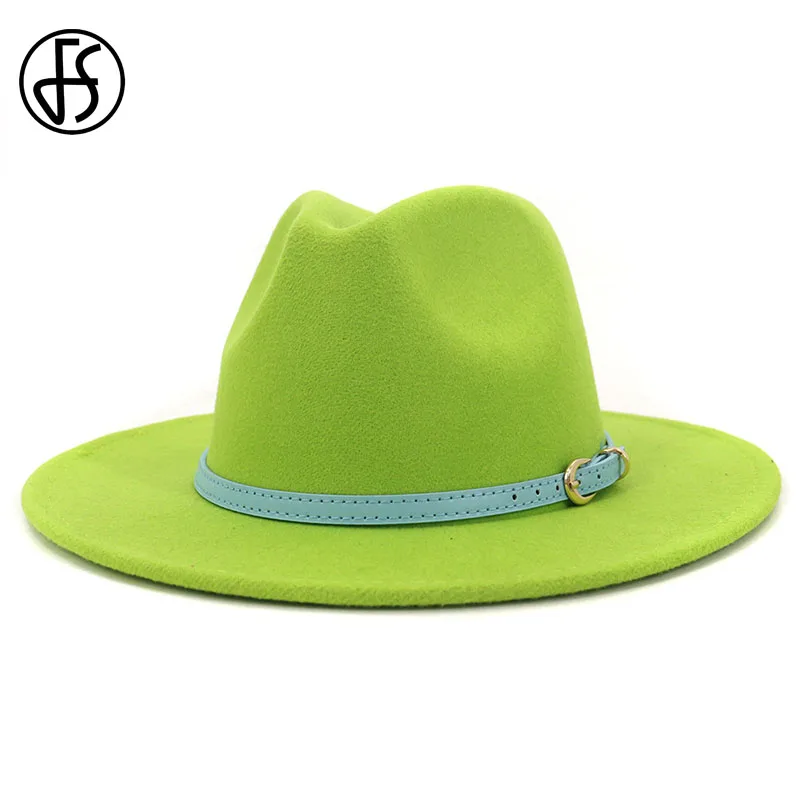 FS Для мужчин женщин шляпа с широкими полями шерсть фетровая Панама Шапки