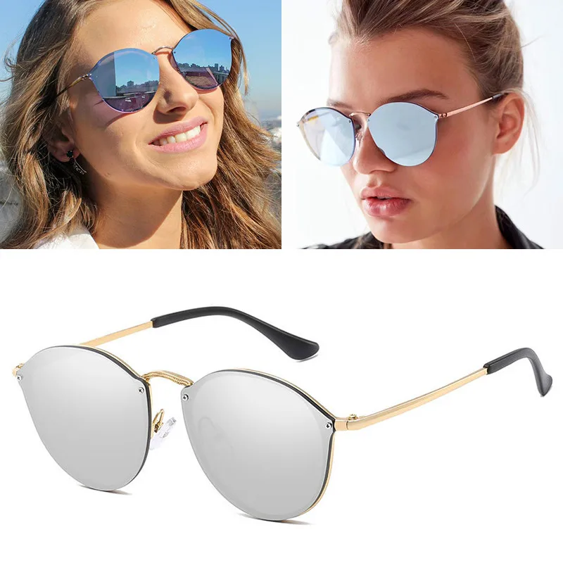 

Fashion Ladies Cat Eye Sunglasses Brand Design Metal Legs Mirror Rimless Sun Glasses for Women Shades Oculos Gafas UV400