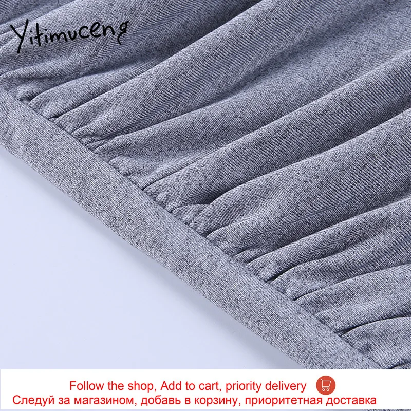 

Yitimuceng Sexy Folds Sheath Dress Spliced Pencil Grey Black Club Spring Autumn 2021 O-Neck Dresses Long Sleeve Regular New