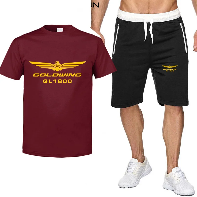 

2021 Summer Men's Brand Goldwing GL 1800 Logo T-Shirt Set 2-Piece Sportswear Sports Fitness Printed Short Sleeve + Shorts Suit