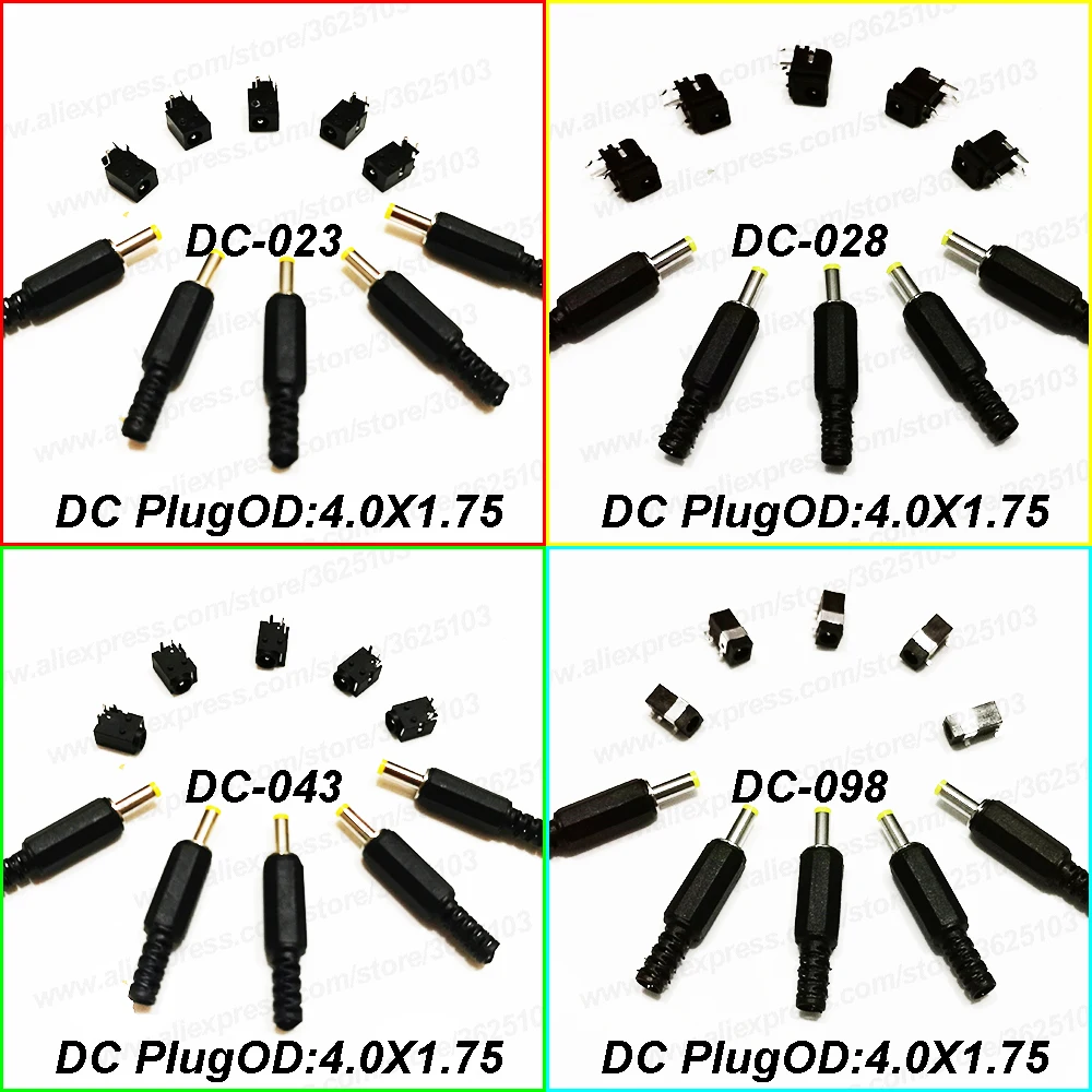 

5Couples(10pcs) DC jack Connector Female+Male 4.0 x 1.75mm DC Power Socket/ DC Connector Panel Mounting DC-023/028/043/098