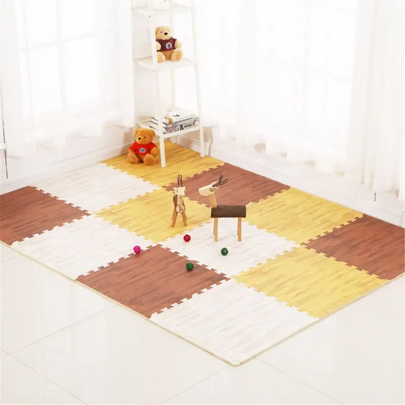 

Soft Eva Foam Puzzle Crawling Mat;10pcs Wood Interlock Floor Tiles;Waterproof Rug For Kids,Living Room,Gym