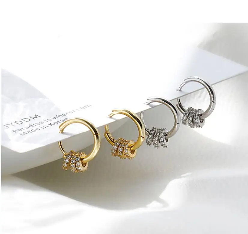 New Piercing Crystal Round Bead Charm Hoop Earring For Women Party Wedding Earing Jewelry