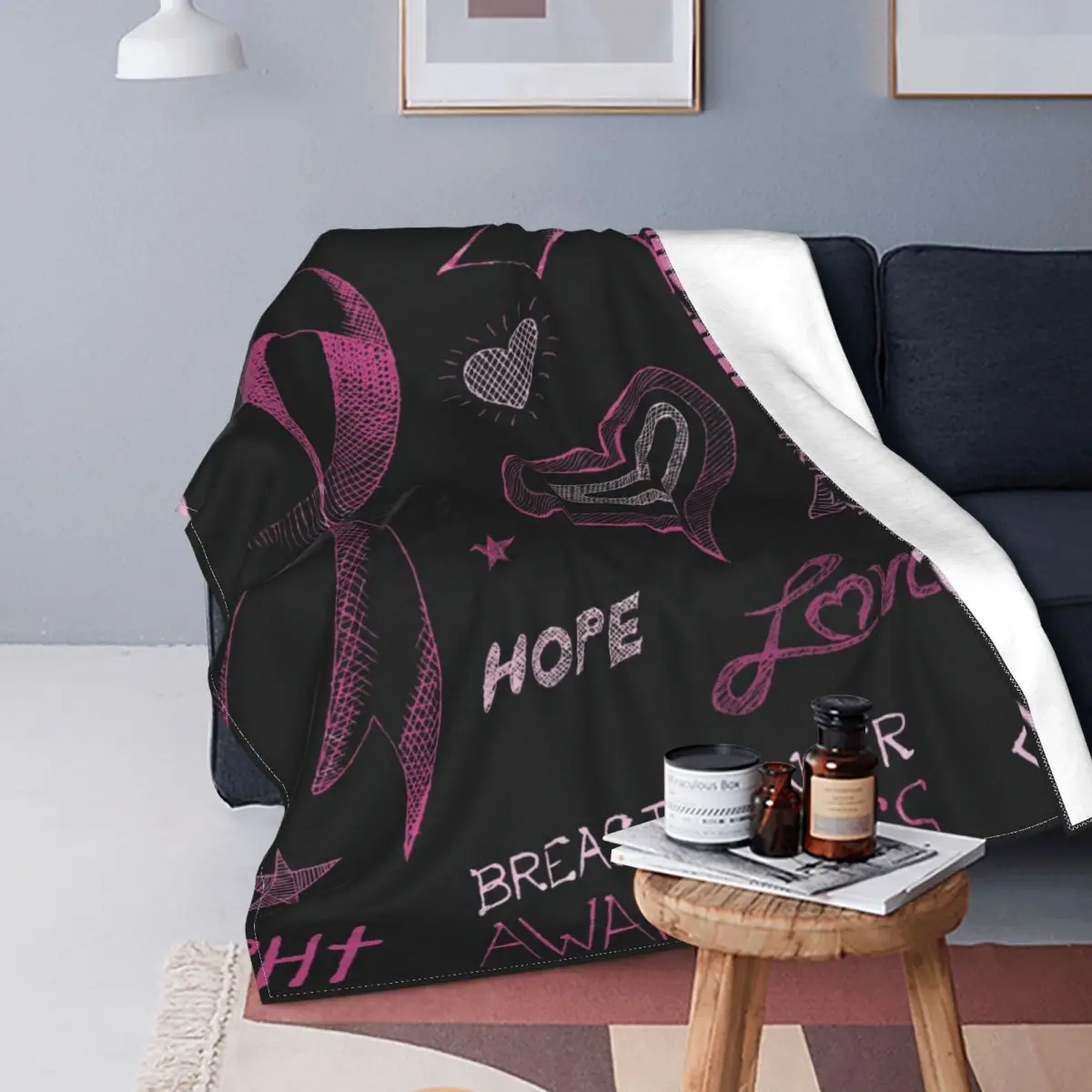 

Breast Cancer Awareness Sketch Ultra-Soft Micro Fleece Blanket Throw Fuzzy Lightweight Hypoallergenic Plush for Kids Boys Girls