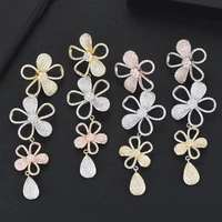 larrauri luxury full micro cubic zirconia indian wedding earring fashion jewelry 3tone flower long dangle earrings for women