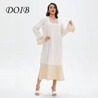 doib women white striped patchwork dress plus size round neck embroidery flare sleeve large size dress 2021 vintage summer dress