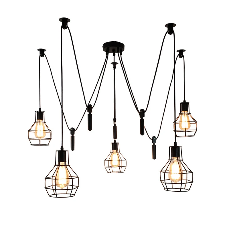 

Nordic Loft Retro Iron Cage Pendant Lamp E27 Multiple Light Sources Simple Pendant Lights Dining Room Vintage Light Fixture