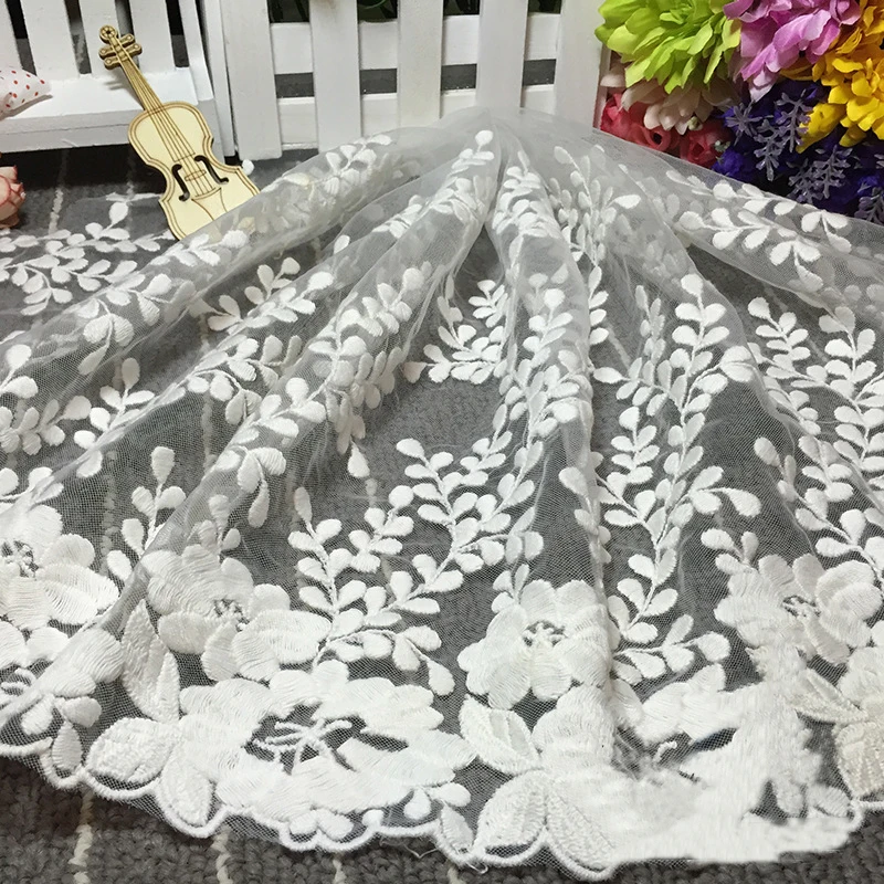 5Yards 35cm Meetee White Black Embroidery Cotton Laces Fabric Clothing Accessory for Children's Wear Skirt Curtain Lace Decor|Кружево| |